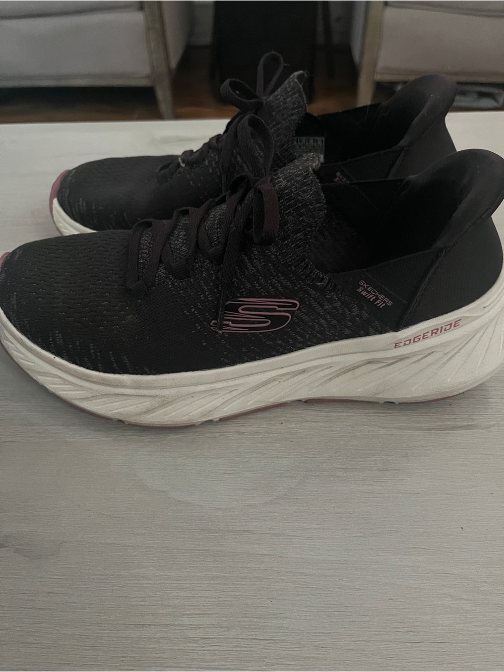 Skechers Women’s Black Sneakers with Pink Accents - EdgeRide Sole